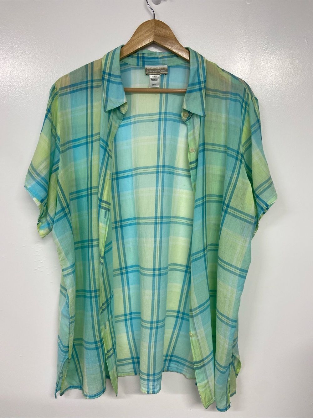Coldwater Creek Blue Yellow Sheer 100% Cotton Tunic 2X - Picture 2 of 7
